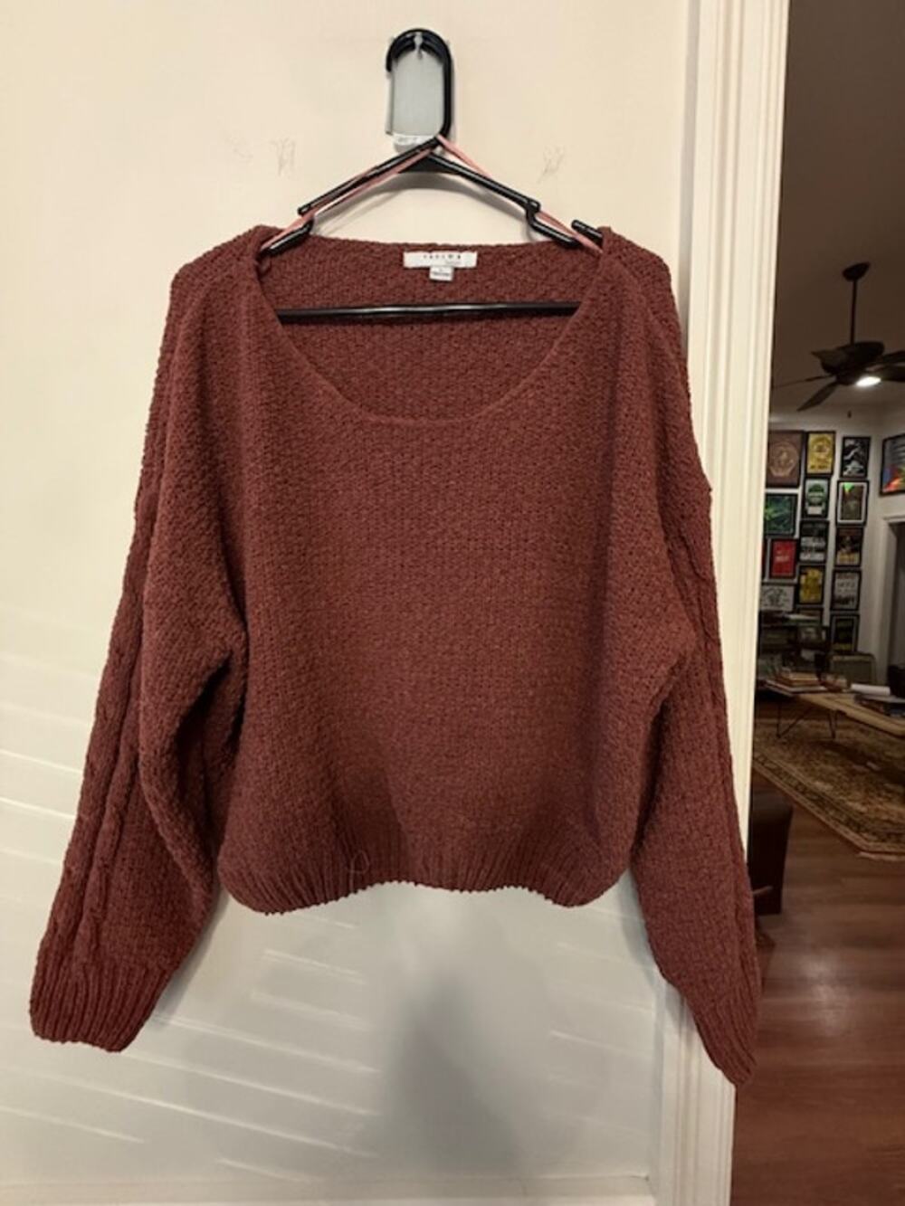 Burgundy Cropped Knit Sweater Women's Large